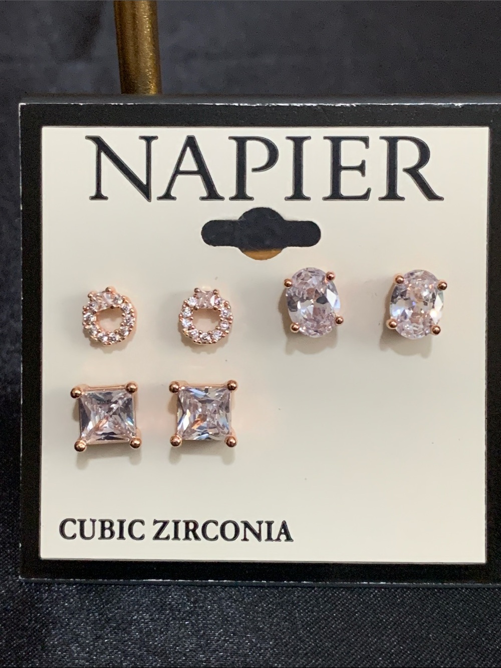 NWT Napier 3 pair set of rose gold tone stud earrings